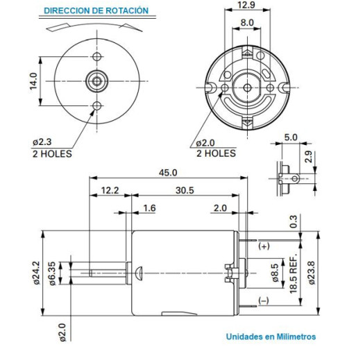 510-369 Motor de Corriente Directa, 4.5V a 12V, 7300RPM, RC-280SA-20120