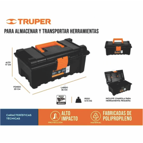 CHA-14N Caja para Herramienta, Amplia de 14", Color Naranja 19854