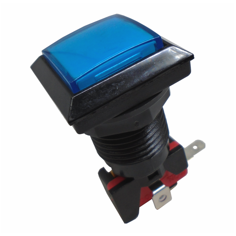 835-119 Boton Cuadrado para Maquinita Color Azul Con Microswitch y Piloto 3A 250V