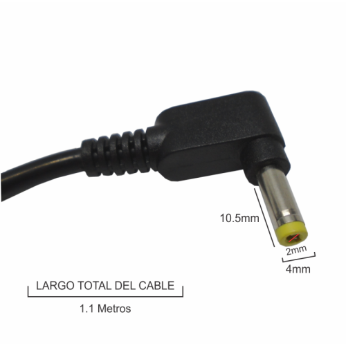 080-917 Cable de Reemplazo para Cargador de Laptop, 1.1m, Plug Invertido en L de 2mm