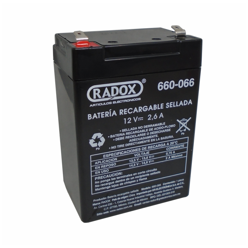 660-066 Bateria Recargable Sellada de Acido Plomo 12V 2.6A
