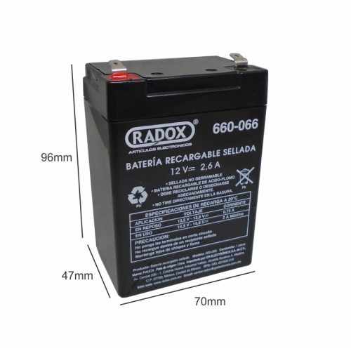 660-066 Bateria Recargable Sellada de Acido Plomo 12V 2.6A