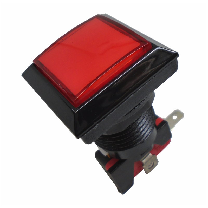 835-120 Boton Cuadrado para Maquinita Color Rojo Con Microswitch y Piloto 3A 250V