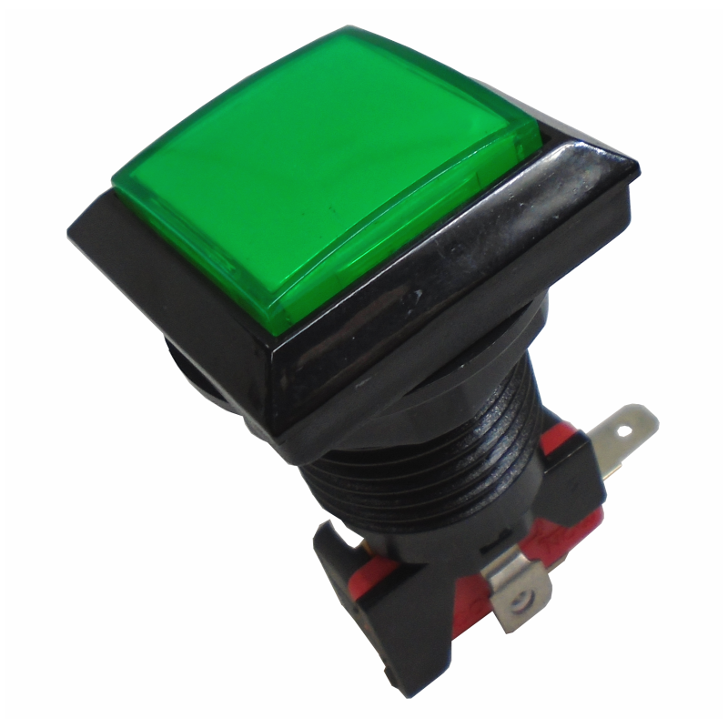 835-121 Boton Cuadrado para Maquinita Color Verde Con Microswitch y Piloto 3A 250V