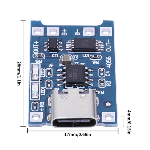 XS-135 Cargador de Baterías de Litio Li-Ion Li-Po, USB Tipo C, TP4056 3.7 V 1A 