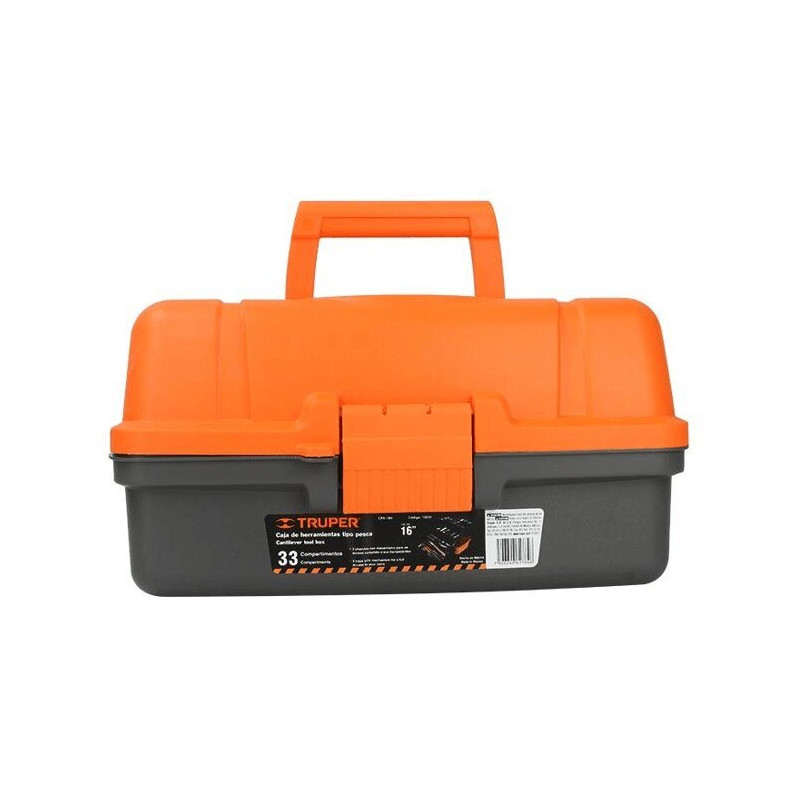 CPE-16N Caja para Pesca Organizador de 16" Color Gris con Tapa Naranja 10539