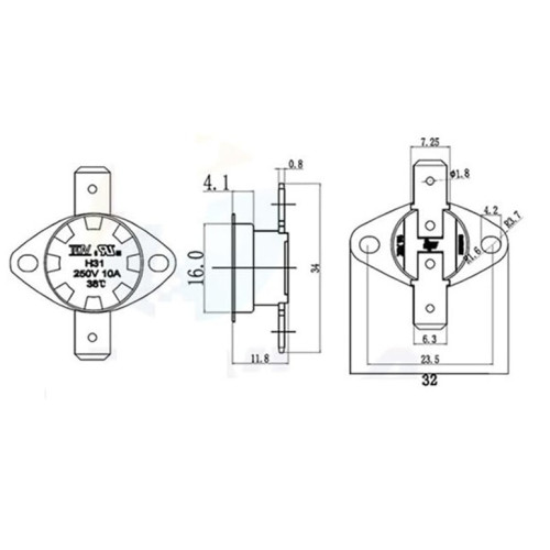 KSD301-95-NA Termostato KSD301 95°C 250V 10A Normalmente Abierto