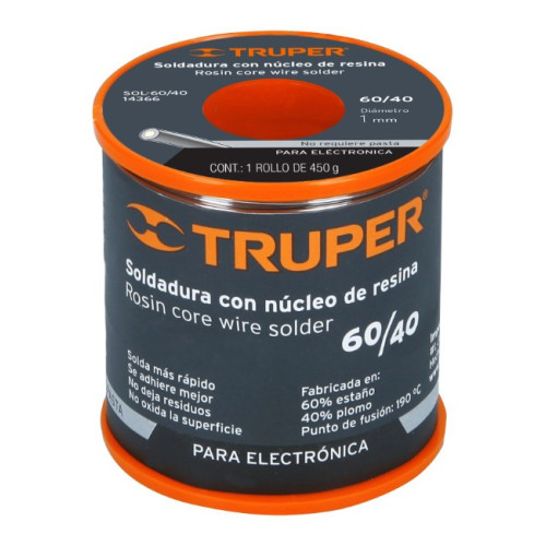 SOL-60-40 Rollo de Soldadura Diámetro 1.00mm 450gr Estaño Plomo 60/40 14366 SOL-60/40